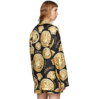 Shop Versace Black Silk Medusa Amplified Pyjama Shirt In 5b000 Gold