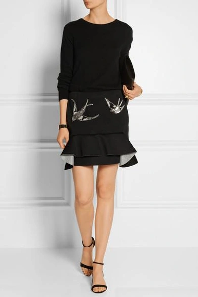 Shop Marni Sequin-embellished Scuba-jersey Mini Skirt In Black