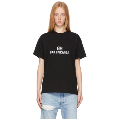 Shop Balenciaga Black Medium Fit Bb Pixel T-shirt In 1070 Black/white
