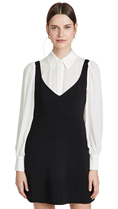Cinq À Sept Ashley Long-sleeve Mini Combo Dress In Black/ivory 