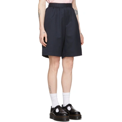 Shop Comme Des Garcons Girl Navy Wool Suiting Shorts In 1 Navy