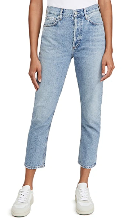 Shop Agolde High Rise Straight Riley Crop Jeans Blur 25
