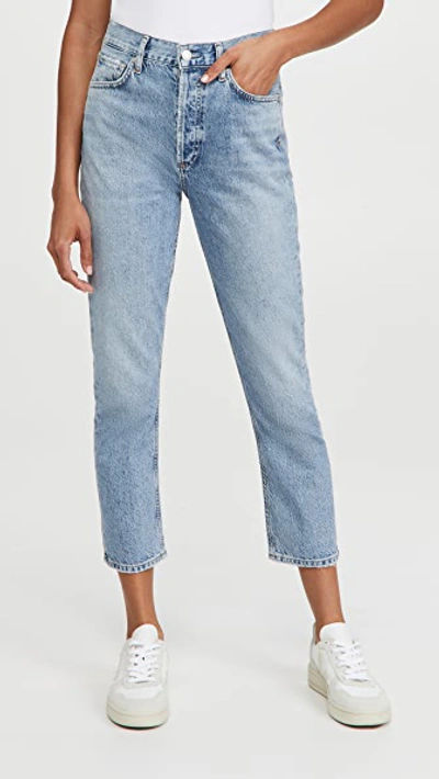 Shop Agolde High Rise Straight Riley Crop Jeans Blur 25