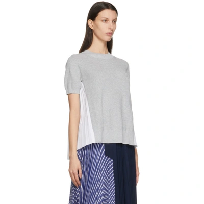 Shop Sacai Grey & White Pleated Back Short Sleeve Sweater In 377 Ltgry/white