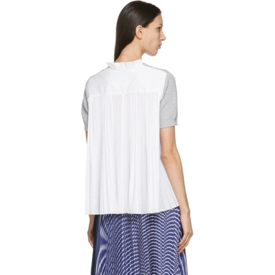 Shop Sacai Grey & White Pleated Back Short Sleeve Sweater In 377 Ltgry/white