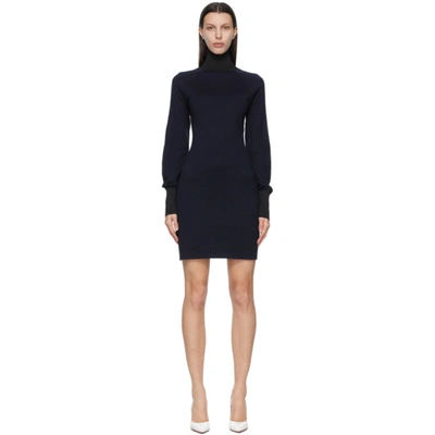 Shop Victoria Beckham Navy Wool Knit Turtleneck Dress In 7031 Navy/black