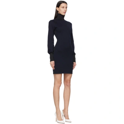 Shop Victoria Beckham Navy Wool Knit Turtleneck Dress In 7031 Navy/black