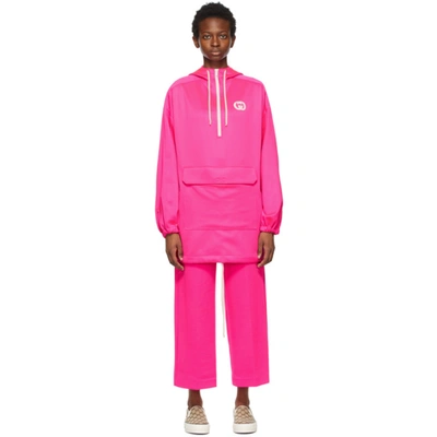 Shop Gucci Pink Jersey Hoodie In 5378 Pinkfluo