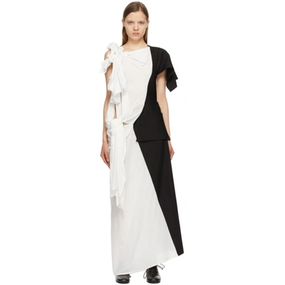 Shop Yohji Yamamoto White & Black Left Body Dress In Black/wht