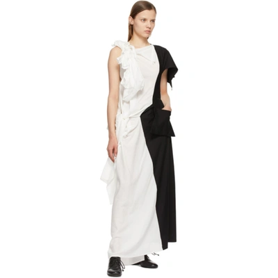 Shop Yohji Yamamoto White & Black Left Body Dress In Black/wht