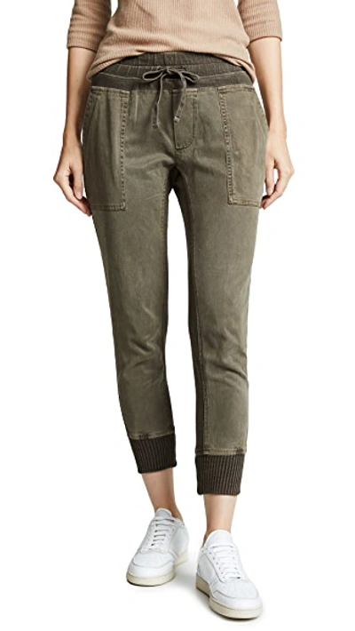 Shop James Perse Mixed Media Pants In Army Green