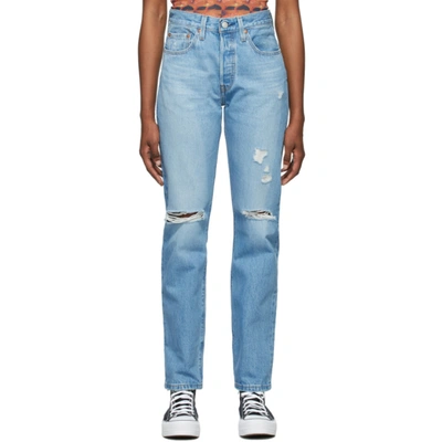 Shop Levi's Blue Denim Ripped 501 Original Fit Jeans In Athenscrown