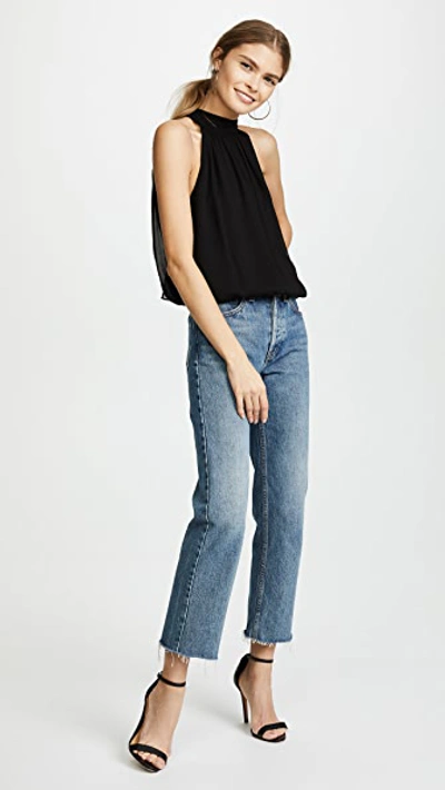 Alice And Olivia Maris Halter-neck Gathered Top In Black