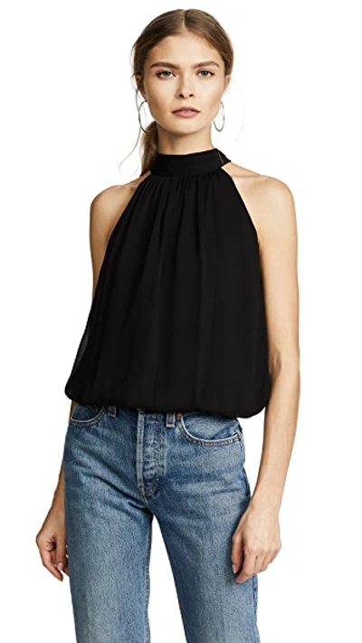 Alice And Olivia Maris Halter-neck Gathered Top In Black
