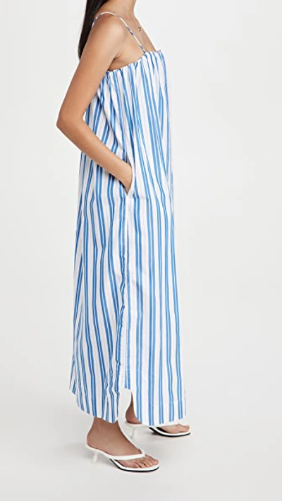 Shop Ganni Stripe Cotton Strap Dress In Daphne
