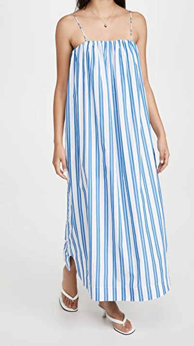 Shop Ganni Stripe Cotton Strap Dress In Daphne