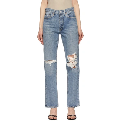 Shop Agolde Blue Lana Mid-rise Vintage Straight Jeans In Backdrop