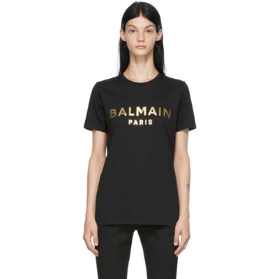Shop Balmain Black & Gold Metallic Logo T-shirt In Ead Noir/or