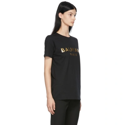 Shop Balmain Black & Gold Metallic Logo T-shirt In Ead Noir/or