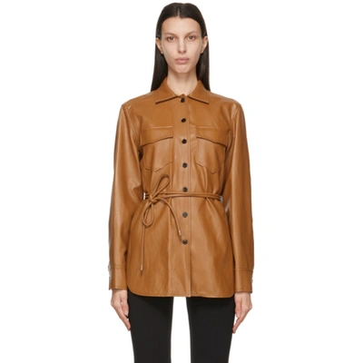 Shop Lvir Brown Faux-leather Oversized Belted Shirt In Camel
