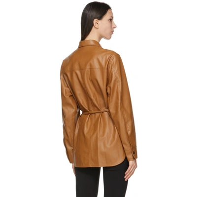 Shop Lvir Brown Faux-leather Oversized Belted Shirt In Camel