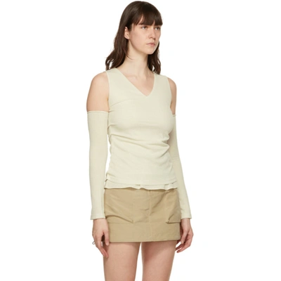 Shop Andersson Bell Off-white Cut-off Drape Long Sleeve T-shirt In Ivory