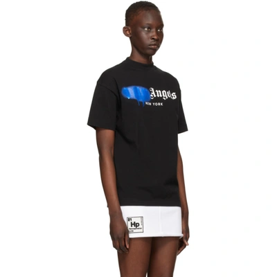 Shop Palm Angels Black & Blue Sprayed Logo 'new York' T-shirt In Black Blue