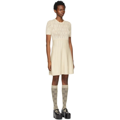 Shop Gucci Beige Gg Crochet Dress In 9205 Gardenia