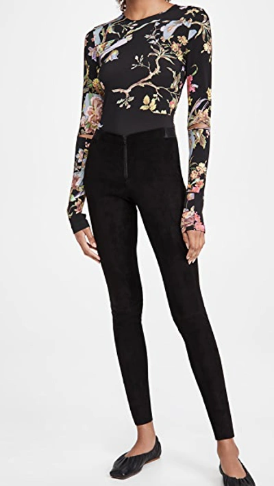 Alice And Olivia Front Zip Suede Leggings In Black
