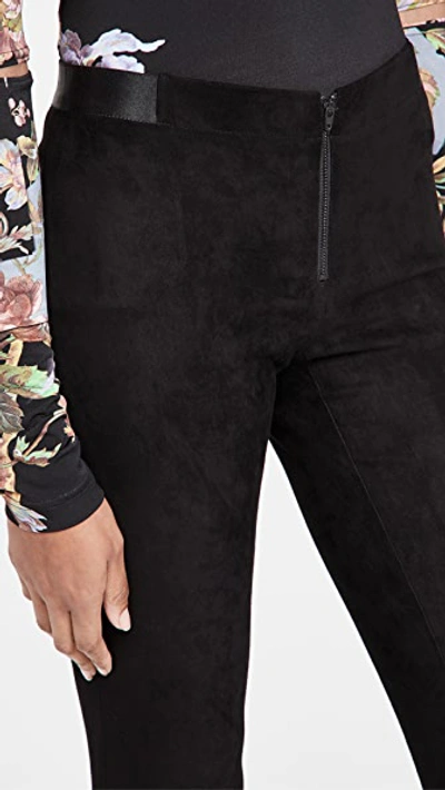 Alice And Olivia Front Zip Suede Leggings In Black
