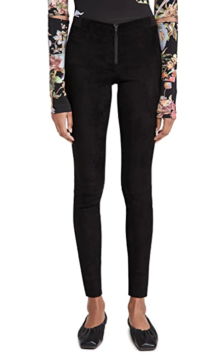 Alice And Olivia Front Zip Suede Leggings In Black