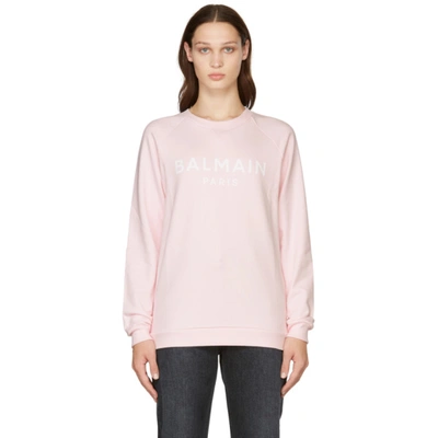 Shop Balmain Pink Printed Logo Sweatshirt In Ocd Rose Pâle/blan