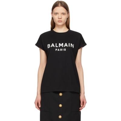 Shop Balmain Black Logo T-shirt In Eab Noir/blanc