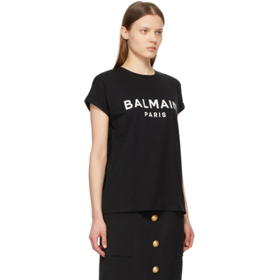 Shop Balmain Black Logo T-shirt In Eab Noir/blanc