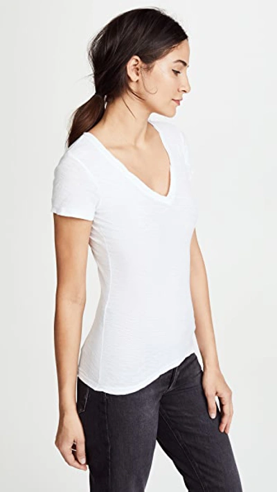 James Perse Casual V Neck Tee With Reverse Binding In White