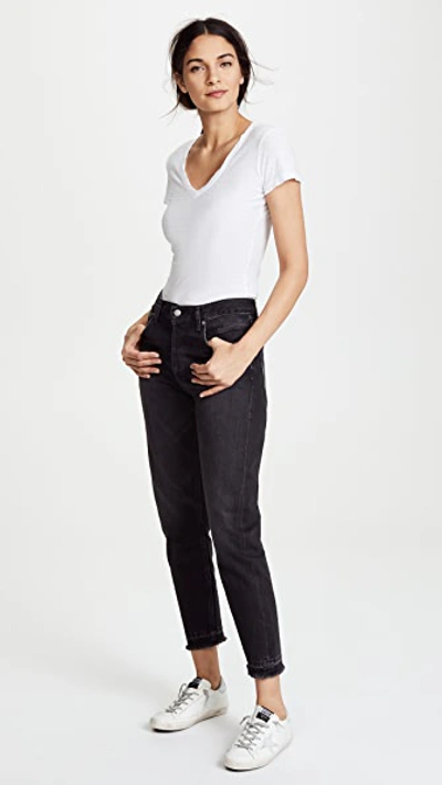 James Perse Casual V Neck Tee With Reverse Binding In White