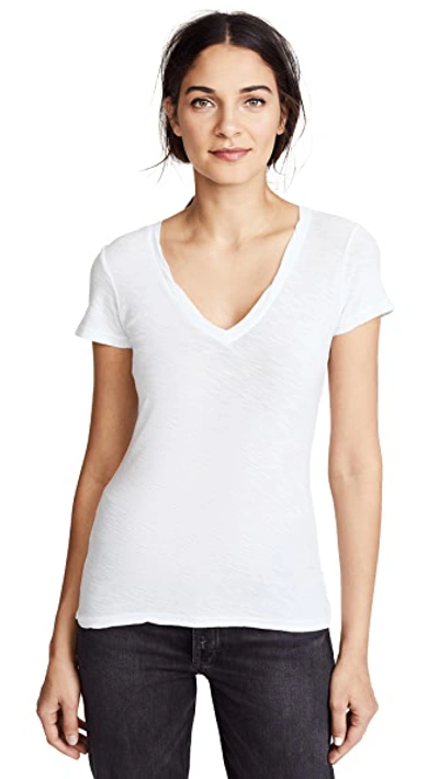 James Perse Casual V Neck Tee With Reverse Binding In White