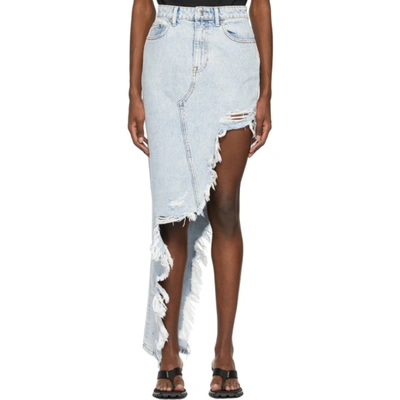 Shop Alexander Wang Blue Denim Asymmetric Frayed Skirt In 270 Pebble