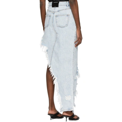 Shop Alexander Wang Blue Denim Asymmetric Frayed Skirt In 270 Pebble