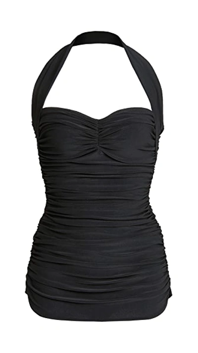 Norma Kamali Bill Mio Shirred Halter One-piece Swimsuit In Black