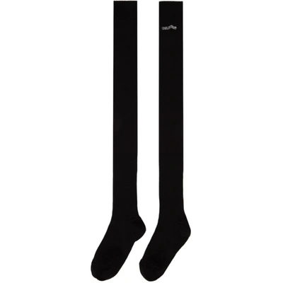 Shop Red Valentino Black Rib Logo Thigh-high Socks In 0no Blk/lat