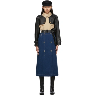 Shop Burberry Multicolor Paneled Trench Coat In Midnight Navy Ip Pat