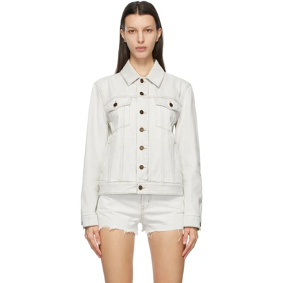 Shop Saint Laurent Grey Denim Fitted Jacket In 9029 Grey Off White