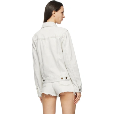 Shop Saint Laurent Grey Denim Fitted Jacket In 9029 Grey Off White