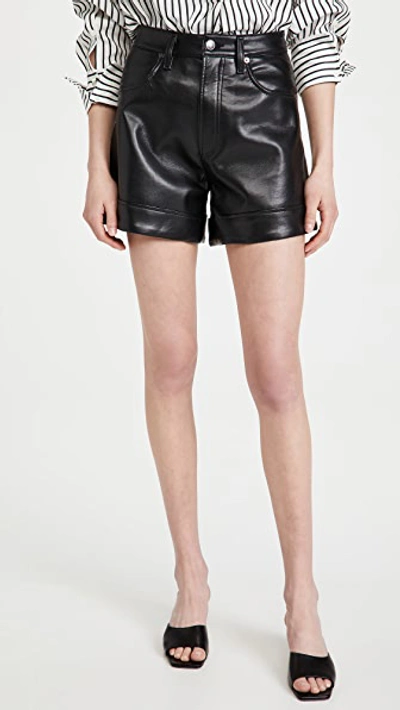 Shop Agolde Leather Angled Hem High Rise Shorts In Detox