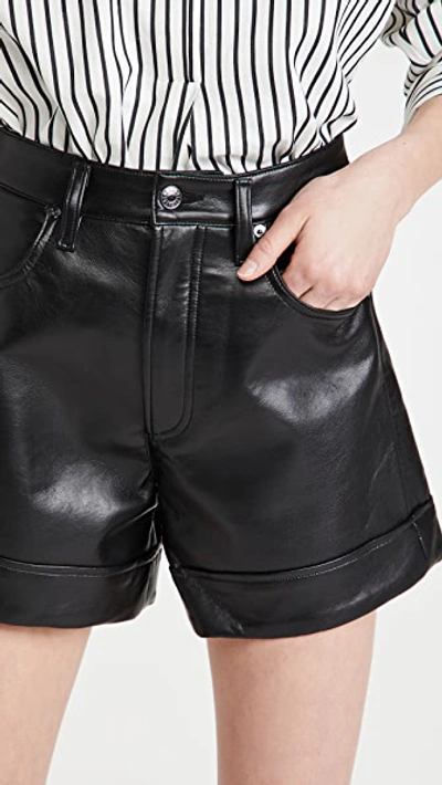 Shop Agolde Leather Angled Hem High Rise Shorts In Detox