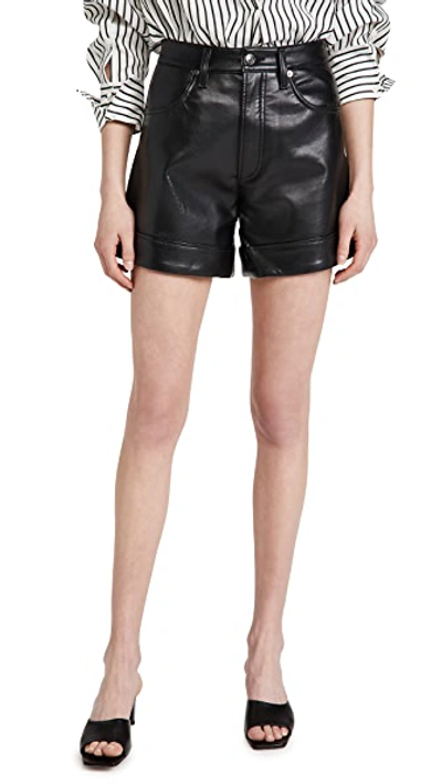 Shop Agolde Leather Angled Hem High Rise Shorts In Detox