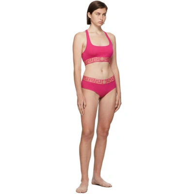 Shop Versace Pink Greca Border Sports Bra In 1p580 Pink