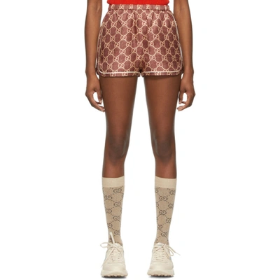 Shop Gucci Burgundy Silk Gg Supreme Shorts In 5281 Pink