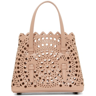 Shop Alaïa Beige Micro Mina 16 Top Handle Bag In 124 Sand